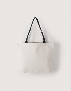 中帆布雙層橫式袋|黑提把|