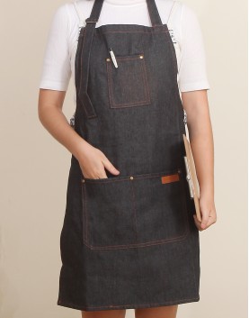 |預購| 加厚繞頸加扣牛仔圍裙-黑色