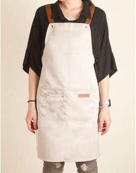滌綿帆布背帶式防水防油污雙口袋圍裙(小口袋款)-銀灰