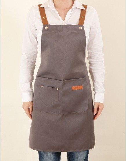 滌綿帆布背帶式防水防油污雙口袋圍裙(小口袋款)-灰色