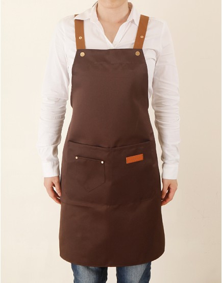 滌綿帆布背帶式防水防油污雙口袋圍裙(小口袋款)-咖啡色