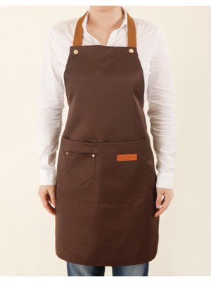 滌綿帆布繞頸式防水防油污雙口袋圍裙(小口袋款)-咖啡色