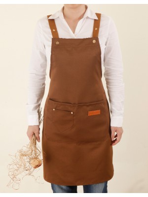 滌綿帆布背帶式防水防油污雙口袋圍裙(小口袋款)-淺咖