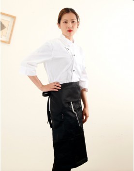 餐飲斜口袋半身長圍裙-黑色