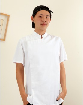 短袖無釦精品廚師服 (黑/白)
