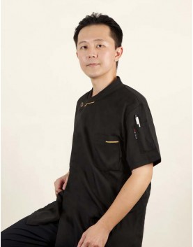 法式短袖側單釦廚師服 (黑/白)