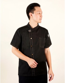 高級短袖側排釦廚師服-有口袋 (黑/白/灰)