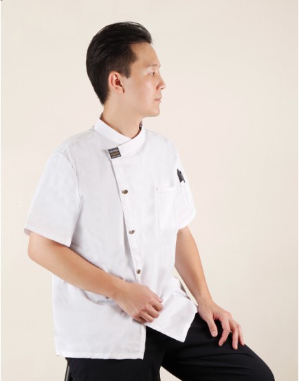 高級短袖側排扣廚師服
