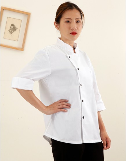七分袖單排釦廚師服 (黑/白)
