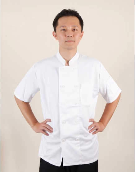 白色短袖雙排扣廚師服