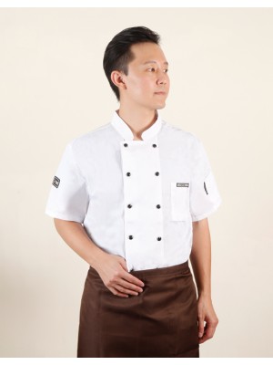 白色背網短袖雙排扣廚師服