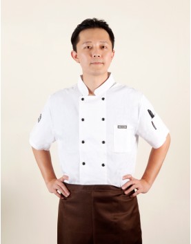 背網短袖雙排釦廚師服 (白)
