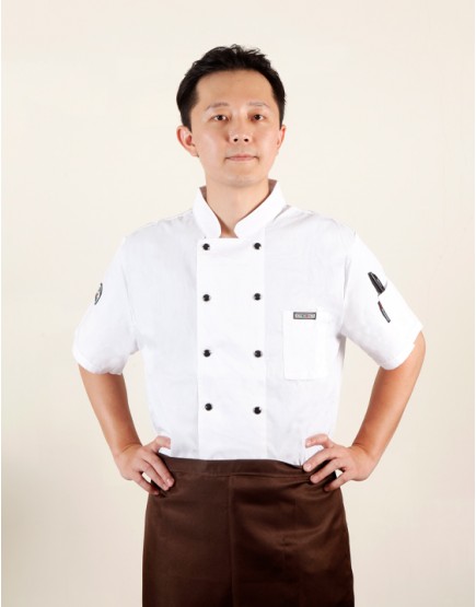 白色背網短袖雙排扣廚師服