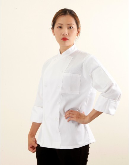 白色長袖雙排釦廚師服