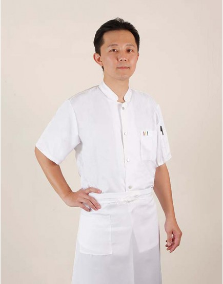 白色透氣短袖單排扣廚師服