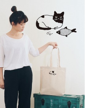 貓與魚 | 帆布直式袋 | Miss C