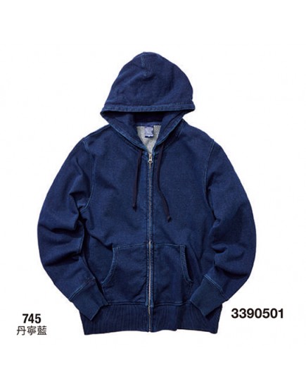 |日本品牌|丹寧藍連帽拉鍊外套	